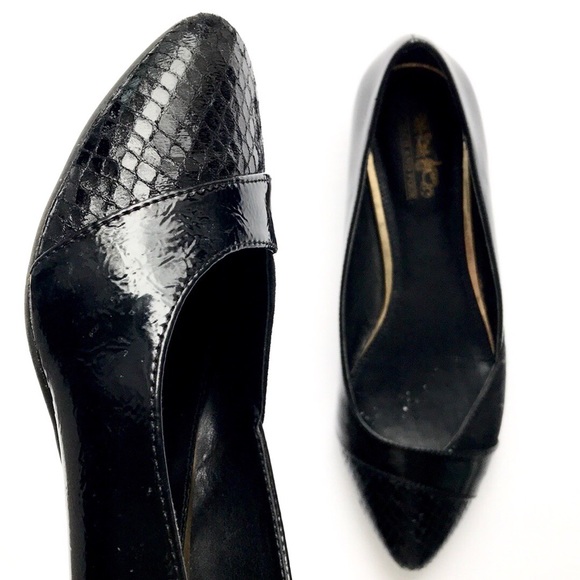 Coach & Four Patent Snake Suede Pointy Toe Flats - Picture 1 of 6